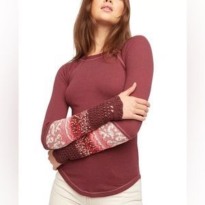Free People In The Mix Cuff Rio Vino Thermal Crochet Sleeve Burgundy Women’s XS
